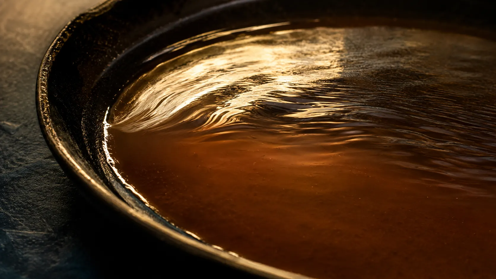 La superficie della salsa attraversata da un riflesso d'onda